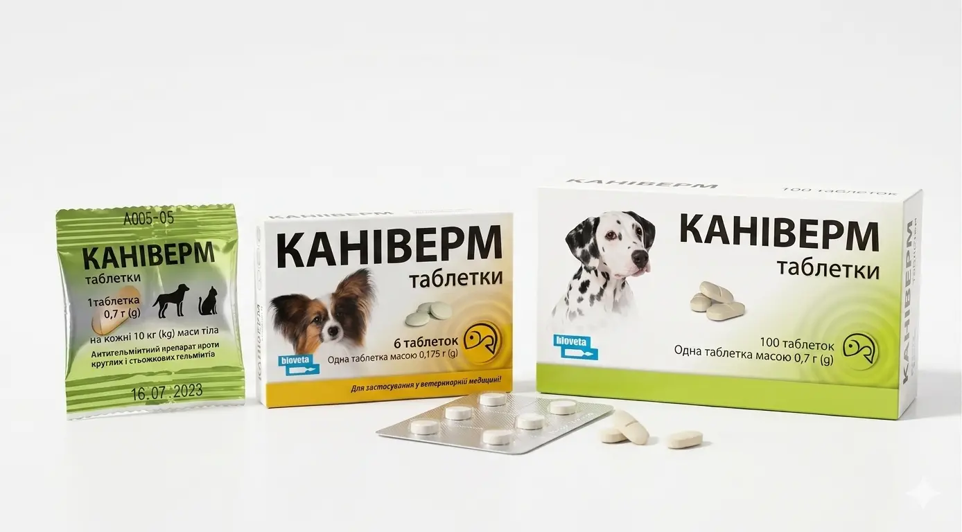 kaniverm-tabletky-dlya-sobak-i-kotiv1 Антигельмінтний препарат КАНІВЕРМ таблетки для собак і котів.